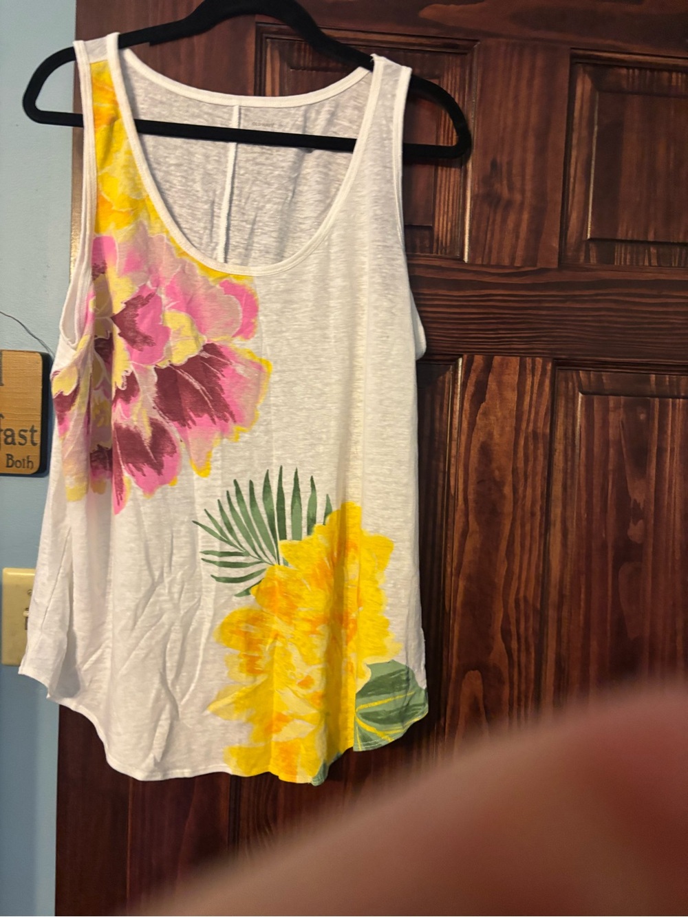 Old Navy White Tank Top with Pink & Yellow Floral Print